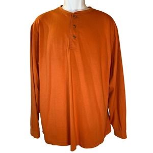 LL Bean Mens Large Rust Orange Carefree Unshrinkable T Shirt Long Sleeve Cotton